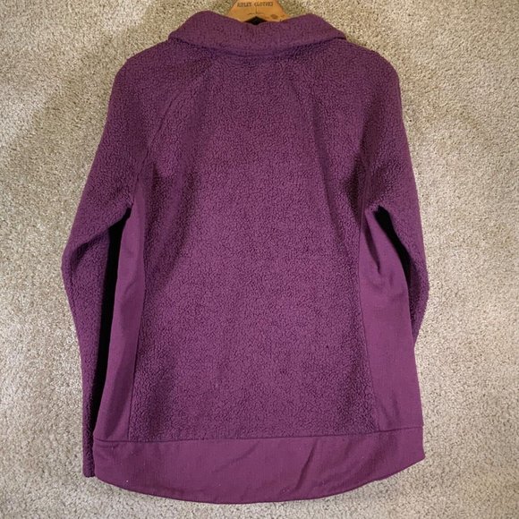 THE NORTH FACE Womens Jacket Sz Large Faux Fur Burgundy Full Zip Fleece Sweater - Picture 2 of 6